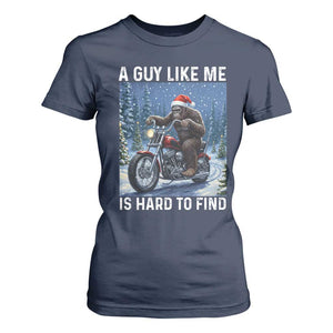 Funny Bigfoot Motorcycle Christmas T Shirt For Women A Guy Like Me Is Hard To Forest Find TS14 Navy Print Your Wear
