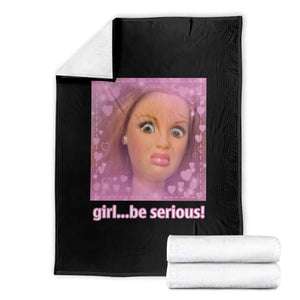 Funny Doll Face Meme Throw Blanket Girl Be Serious TS14 Black Print Your Wear