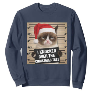 Funny Cat Mugshot Christmas Sweatshirt I Will Protect You Kitten No Matter What TS14 Navy Print Your Wear
