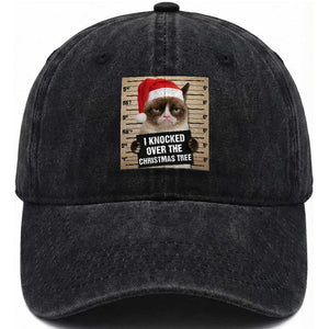 Funny Cat Mugshot Christmas Washed Cotton Baseball Cap I Will Protect You Kitten No Matter What TS14 Washed Cap Universal Fit Black Print Your Wear