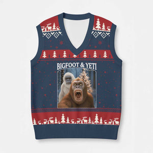 Funny Bigfoot Selfie V-Neck Knit Sweater Vest Sasquatch Yeti Xmas TS14 Navy Red Print Your Wear