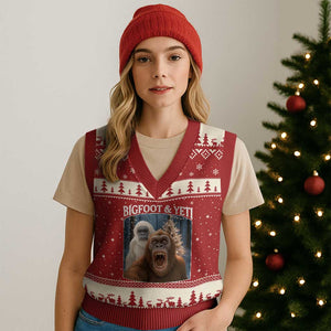 Funny Bigfoot Selfie V-Neck Knit Sweater Vest Sasquatch Yeti Xmas TS14 Red Beige Print Your Wear