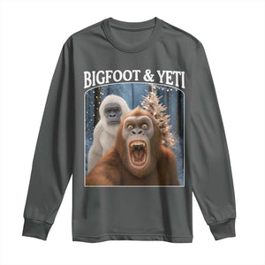 Funny Bigfoot Selfie Long Sleeve Shirt Sasquatch Yeti Christmas TS14 Dark Heather Print Your Wear