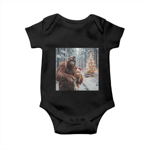 Funny Bigfoot With Cat Selfie Christmas Baby Onesie TS14 Black Print Your Wear