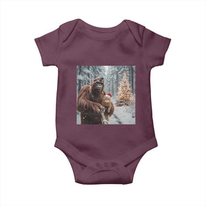 Funny Bigfoot With Cat Selfie Christmas Baby Onesie TS14 Maroon Print Your Wear