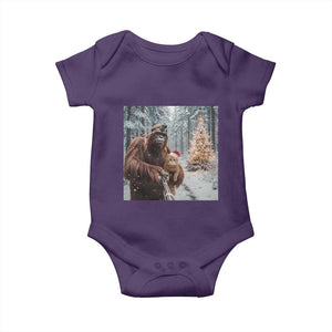 Funny Bigfoot With Cat Selfie Christmas Baby Onesie TS14 Purple Print Your Wear