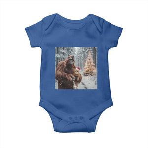 Funny Bigfoot With Cat Selfie Christmas Baby Onesie TS14 Royal Blue Print Your Wear