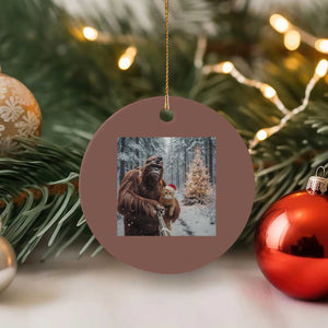 Funny Bigfoot With Cat Selfie Xmas Ceramic Ornament TS14 1pc Mocha Print Your Wear