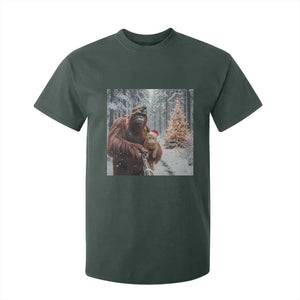 Funny Bigfoot With Cat Selfie Christmas T Shirt For Kid TS14 Dark Forest Green Print Your Wear