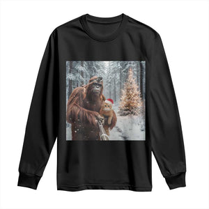 Funny Bigfoot With Cat Selfie Christmas Long Sleeve Shirt TS14 Black Print Your Wear