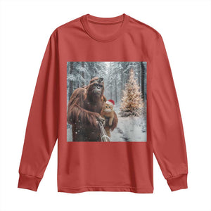 Funny Bigfoot With Cat Selfie Christmas Long Sleeve Shirt TS14 Red Print Your Wear