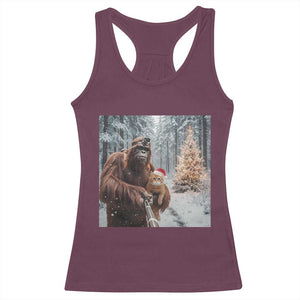 Funny Bigfoot With Cat Selfie Christmas Racerback Tank Top TS14 Maroon Print Your Wear