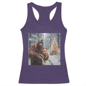 Funny Bigfoot With Cat Selfie Christmas Racerback Tank Top TS14 Purple Print Your Wear