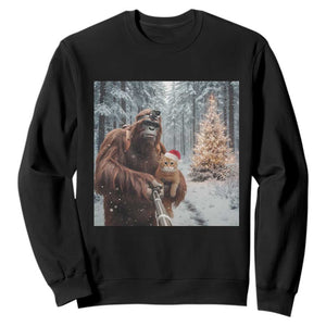 Funny Bigfoot With Cat Selfie Christmas Sweatshirt TS14 Black Print Your Wear