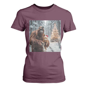 Funny Bigfoot With Cat Selfie Christmas T Shirt For Women TS14 Maroon Print Your Wear