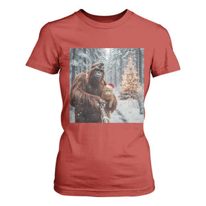 Funny Bigfoot With Cat Selfie Christmas T Shirt For Women TS14 Red Print Your Wear