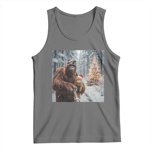 Funny Bigfoot With Cat Selfie Christmas Tank Top TS14 Black Heather Print Your Wear