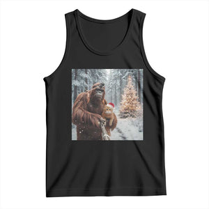 Funny Bigfoot With Cat Selfie Christmas Tank Top TS14 Black Print Your Wear