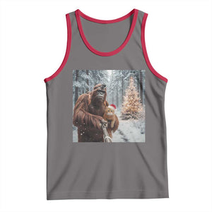 Funny Bigfoot With Cat Selfie Christmas Tank Top TS14 Deep Heather Red Print Your Wear