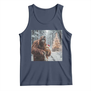 Funny Bigfoot With Cat Selfie Christmas Tank Top TS14 Navy Print Your Wear