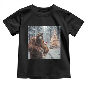 Funny Bigfoot With Cat Selfie Christmas Toddler T Shirt TS14 Black Print Your Wear
