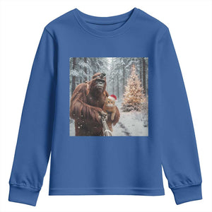 Funny Bigfoot With Cat Selfie Christmas Youth Sweatshirt TS14 Royal Blue Print Your Wear