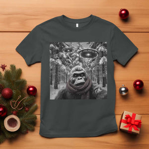 Funny Bigfoot Selfie T Shirt Sasquatch Alien UFO Christmas TS14 Dark Heather Print Your Wear