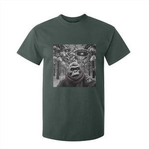 Funny Bigfoot Selfie T Shirt For Kid Sasquatch Alien UFO Christmas TS14 Dark Forest Green Print Your Wear