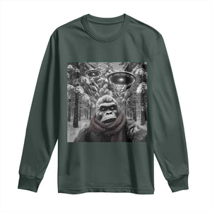 Funny Bigfoot Selfie Long Sleeve Shirt Sasquatch Alien UFO Christmas TS14 Dark Forest Green Print Your Wear