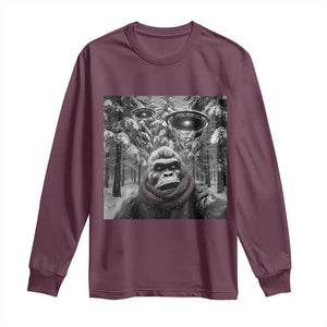 Funny Bigfoot Selfie Long Sleeve Shirt Sasquatch Alien UFO Christmas TS14 Maroon Print Your Wear