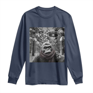 Funny Bigfoot Selfie Long Sleeve Shirt Sasquatch Alien UFO Christmas TS14 Navy Print Your Wear