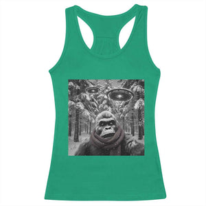 Funny Bigfoot Selfie Racerback Tank Top Sasquatch Alien UFO Christmas TS14 Irish Green Print Your Wear