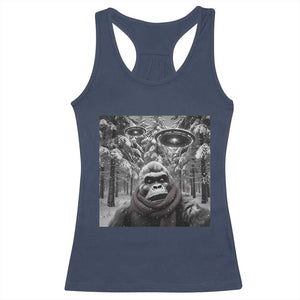 Funny Bigfoot Selfie Racerback Tank Top Sasquatch Alien UFO Christmas TS14 Navy Print Your Wear