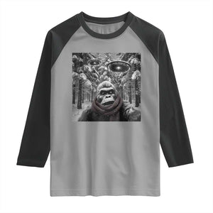 Funny Bigfoot Selfie Raglan Shirt Sasquatch Alien UFO Christmas TS14 Sport Gray Black Print Your Wear