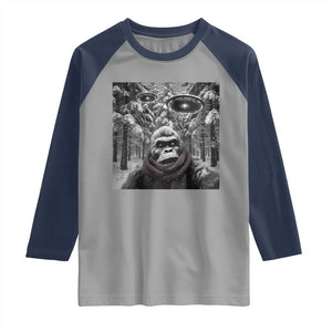Funny Bigfoot Selfie Raglan Shirt Sasquatch Alien UFO Christmas TS14 Sport Gray Navy Print Your Wear