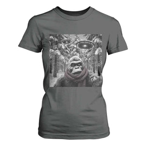 Funny Bigfoot Selfie T Shirt For Women Sasquatch Alien UFO Christmas TS14 Dark Heather Print Your Wear