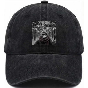 Funny Bigfoot Selfie Washed Cotton Baseball Cap Sasquatch Alien UFO Christmas TS14 Washed Cap Universal Fit Black Print Your Wear