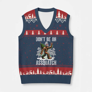 Funny Bigfoot Xmas V-Neck Knit Sweater Vest Do Not Be An Assquatch TS14 Navy Red Print Your Wear