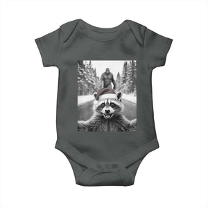 Funny Racoon With Bigfoot Selfie Christmas Baby Onesie TS14 Dark Heather Print Your Wear