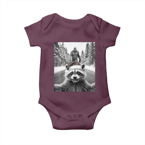 Funny Racoon With Bigfoot Selfie Christmas Baby Onesie TS14 Maroon Print Your Wear