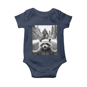 Funny Racoon With Bigfoot Selfie Christmas Baby Onesie TS14 Navy Print Your Wear