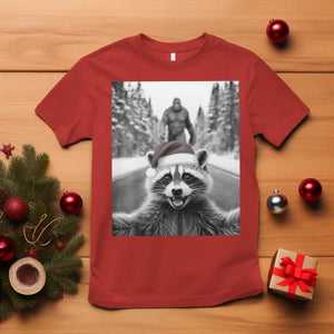 Funny Racoon With Bigfoot Selfie Christmas T Shirt TS14 Red Print Your Wear