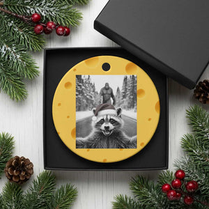 Funny Racoon With Bigfoot Selfie Xmas Ceramic Ornament TS14 1pc Yellow Cheese Print Your Wear