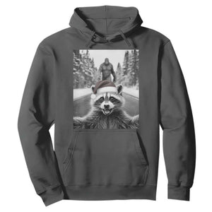 Funny Racoon With Bigfoot Selfie Christmas Hoodie TS14 Dark Heather Print Your Wear