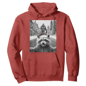 Funny Racoon With Bigfoot Selfie Christmas Hoodie TS14 Red Print Your Wear