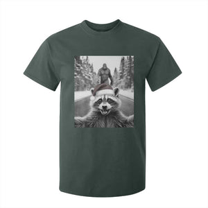 Funny Racoon With Bigfoot Selfie Christmas T Shirt For Kid TS14 Dark Forest Green Print Your Wear