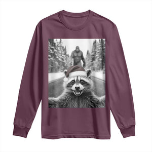 Funny Racoon With Bigfoot Selfie Christmas Long Sleeve Shirt TS14 Maroon Print Your Wear
