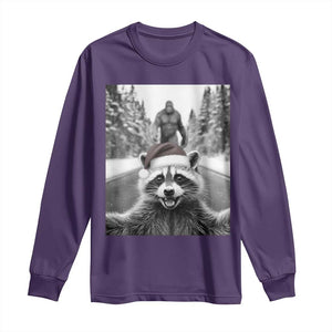 Funny Racoon With Bigfoot Selfie Christmas Long Sleeve Shirt TS14 Purple Print Your Wear