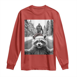 Funny Racoon With Bigfoot Selfie Christmas Long Sleeve Shirt TS14 Red Print Your Wear