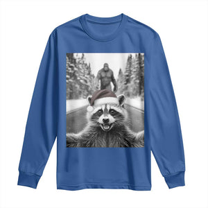Funny Racoon With Bigfoot Selfie Christmas Long Sleeve Shirt TS14 Royal Blue Print Your Wear